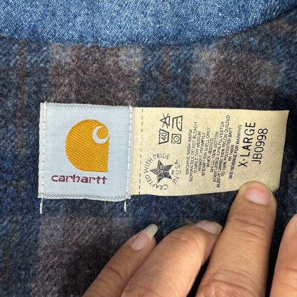 VTG 90s Carhartt Denim Blanket Lined Trucker Jacket Mens XL Button Up JB0998 USA - Picture 5 of 11